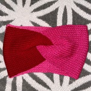 Handmade Messy bun Ear warmer Red/Pink.